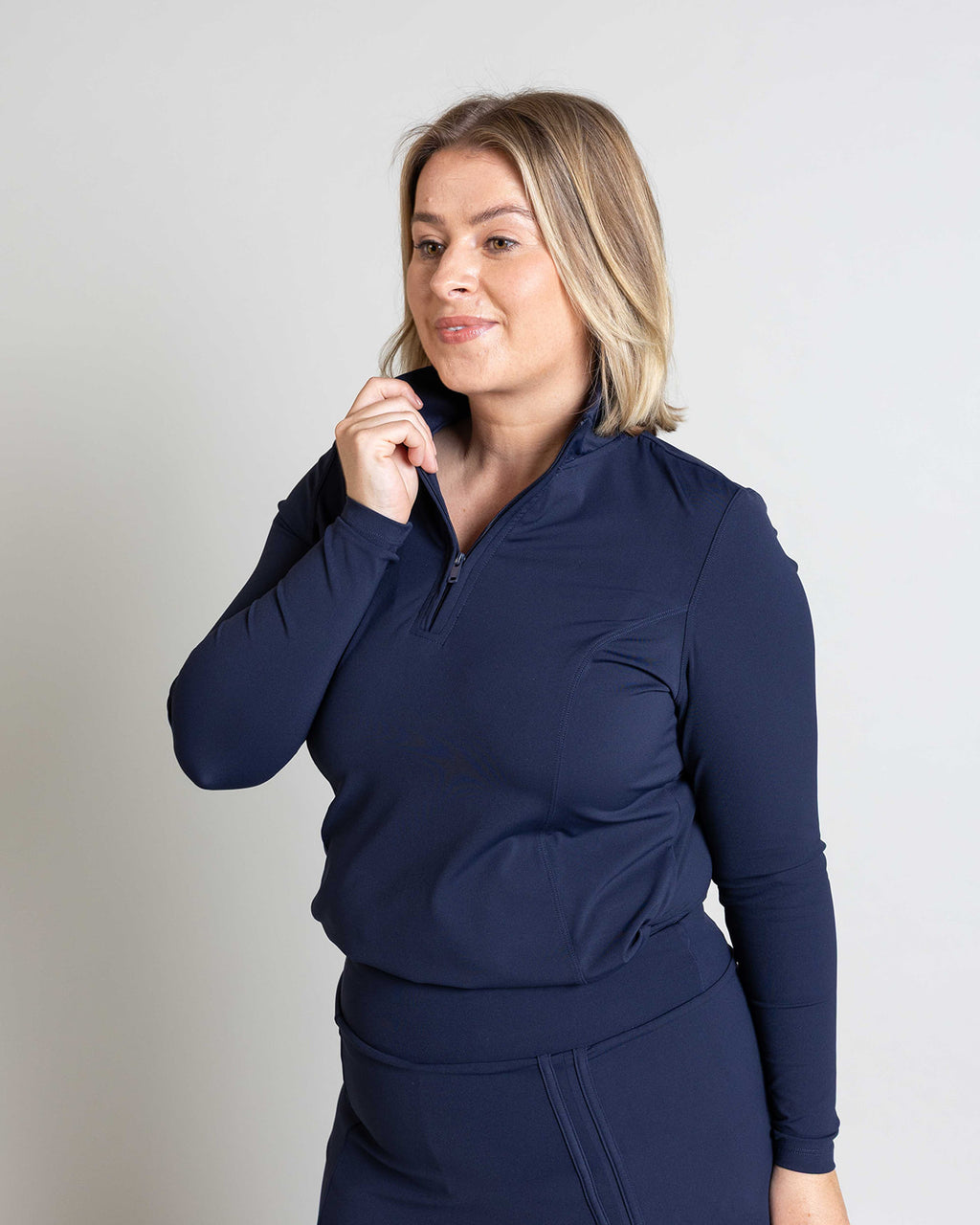 NAVY 1/4 ZIP LONG SLEEVE TOP