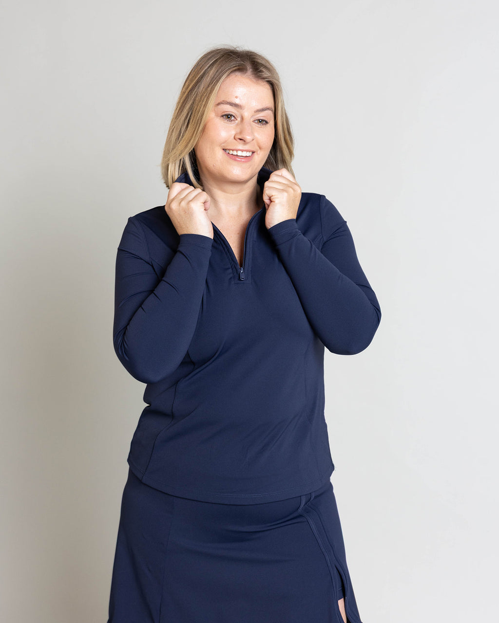 NAVY 1/4 ZIP LONG SLEEVE TOP