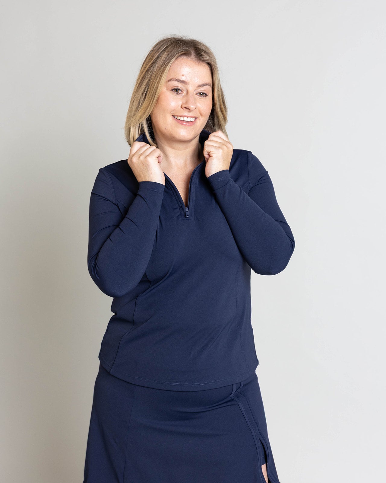 NAVY 1/4 ZIP LONG SLEEVE TOP